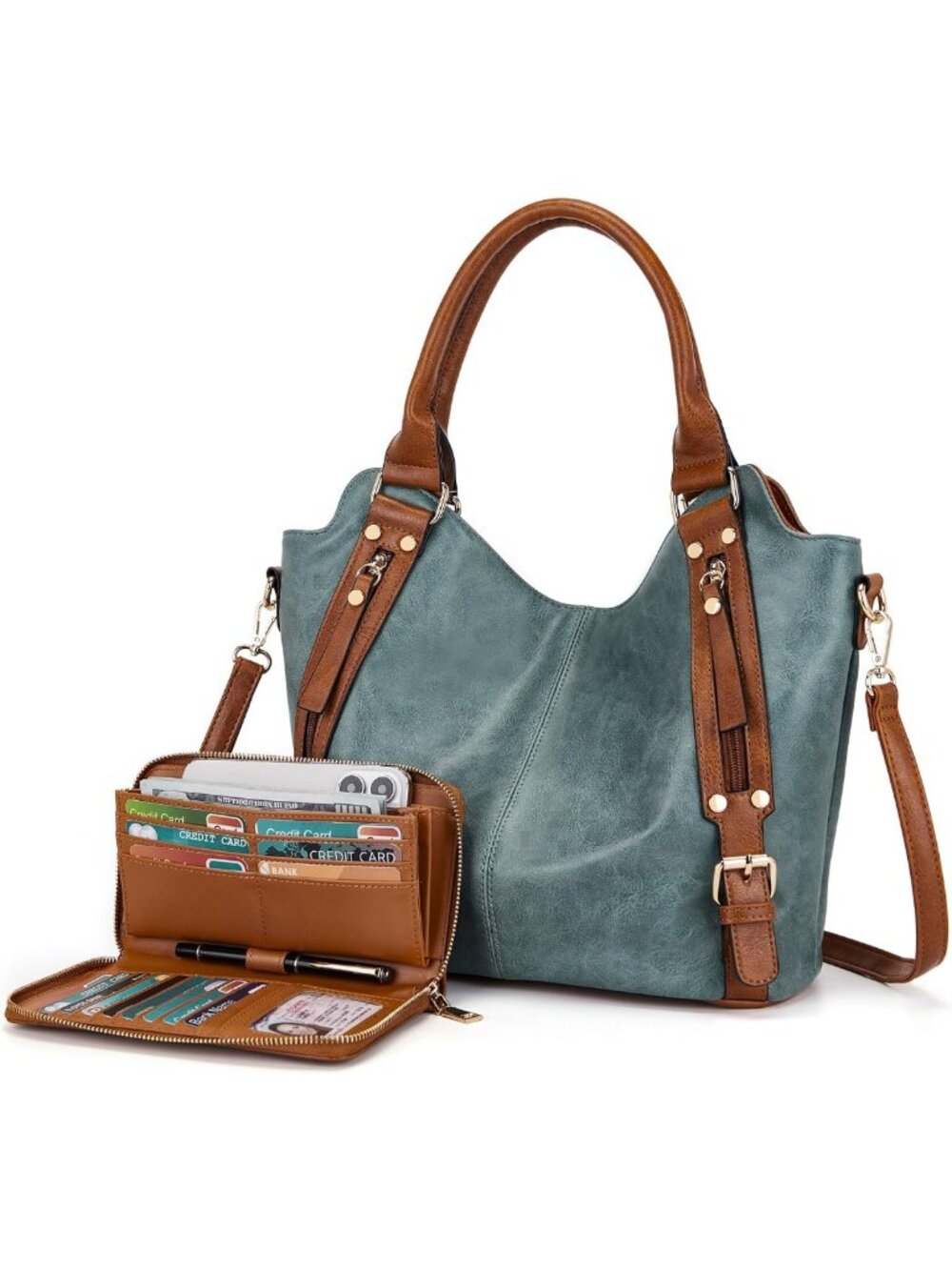 Stylish Large Crossbody Hobo Bag & Wallet Set for Women - 2PCS Shoulder Handbag